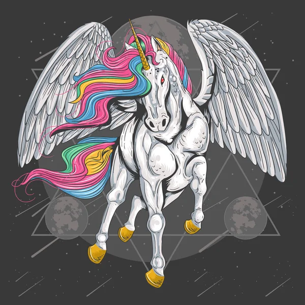 Kanatlı Unicorn Atı Uçuyor — Stok Vektör