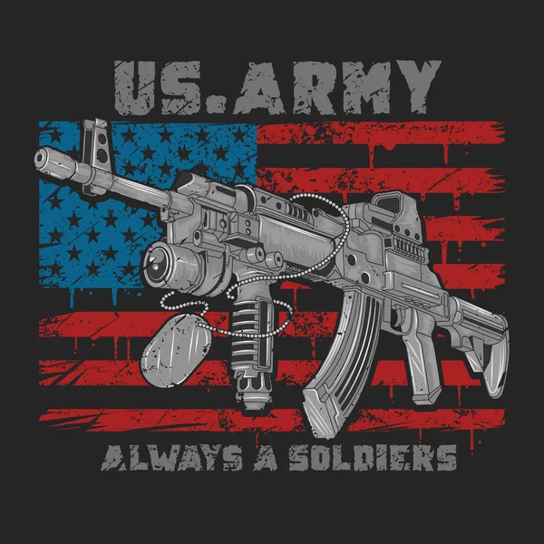 America Usa Army Machine Gun Med Usa Flag — Stock vektor