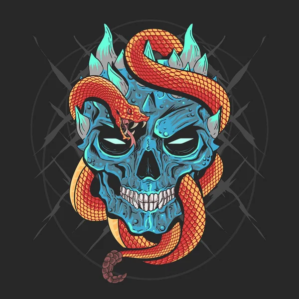 Crâne Avec Serpent Enveloppé Autour Son Visage — Image vectorielle