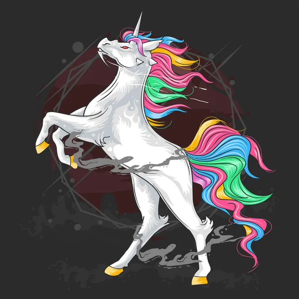 Unicorn Dengan Rambut Penuh Warna Dan Berdiri - Stok Vektor