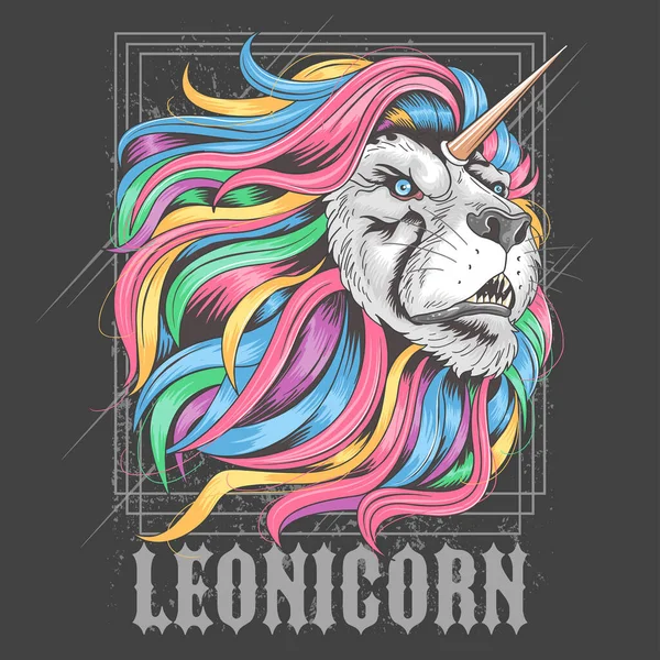 Singa Unicorn Dengan Rambut Berwarna Warni - Stok Vektor