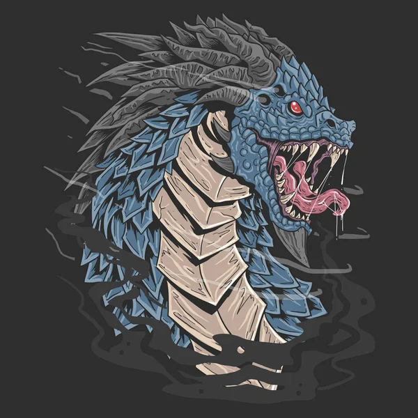 Dragon Visage Féroce Avec Peau Épines Pointues — Image vectorielle