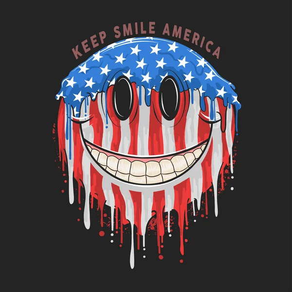 Bandeira Americana Sorrindo Emoticon Editável Camadas Vector — Vetor de Stock