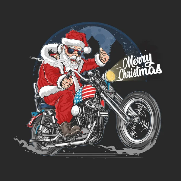 Święty Mikołaj Jadący Amerykańskim Motocyklu Boże Narodzenie Wektor — Wektor stockowy