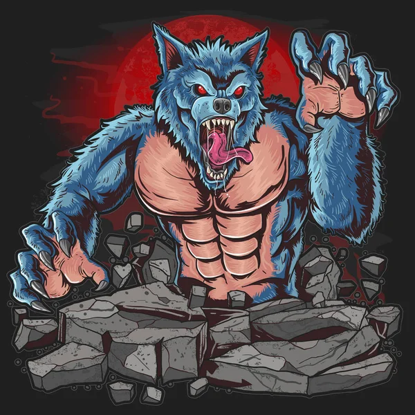 Ein Werwolf Mit Grimmigem Gesicht Und Scharfen Nägeln — Stockvektor