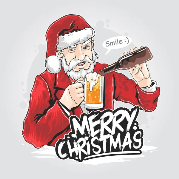 Santa Claus Vierte Cerveza Vaso Vector Fiesta Navidad — Archivo Imágenes Vectoriales