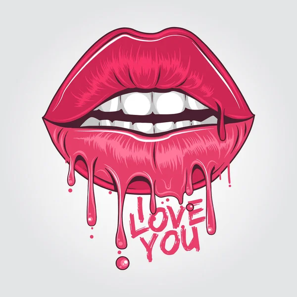 Melted Sensual Pink Lips Say Love You Editable Layers Vector — Stock Vector