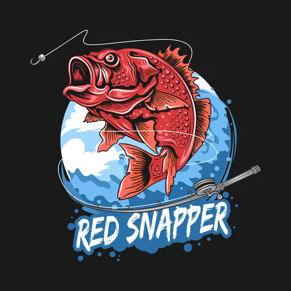 Temporada Pesca Snapper Vermelho Vetor Camadas Editáveis — Vetor de Stock