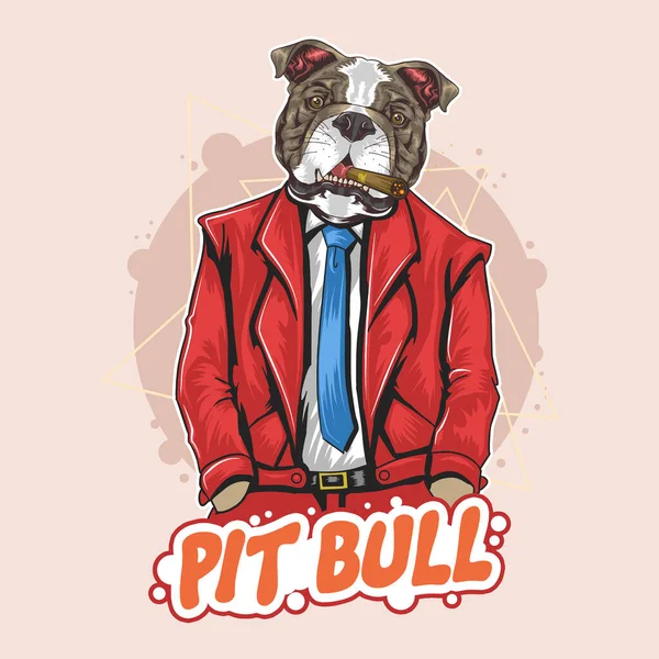 Handsome Bulldog Suit Tie Vector — Stock Vector