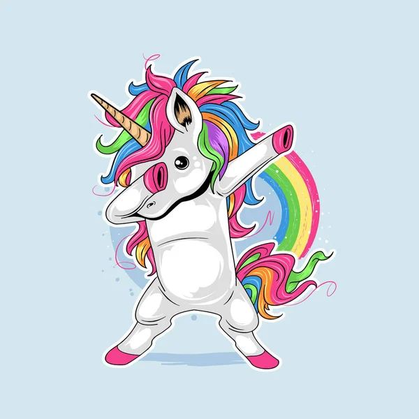 Gaya Unicorn Dab Dengan Rambut Pelangi Yang Lucu Vektor - Stok Vektor