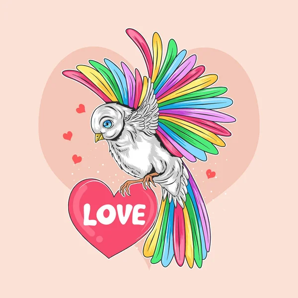 Birds Colorful Wings Carry Love Heart Vector — Stock Vector