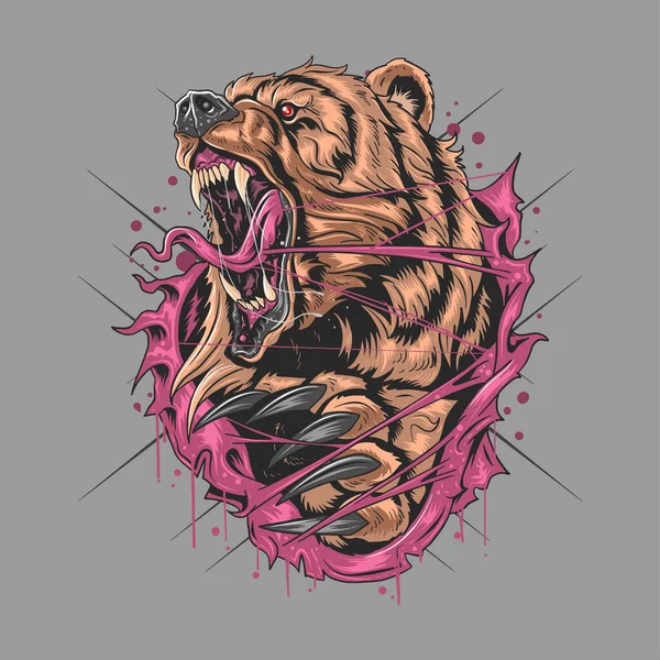 Fierce Wild Grizzly Bear Sharp Nails Editable Layers Vector Vector Graphics