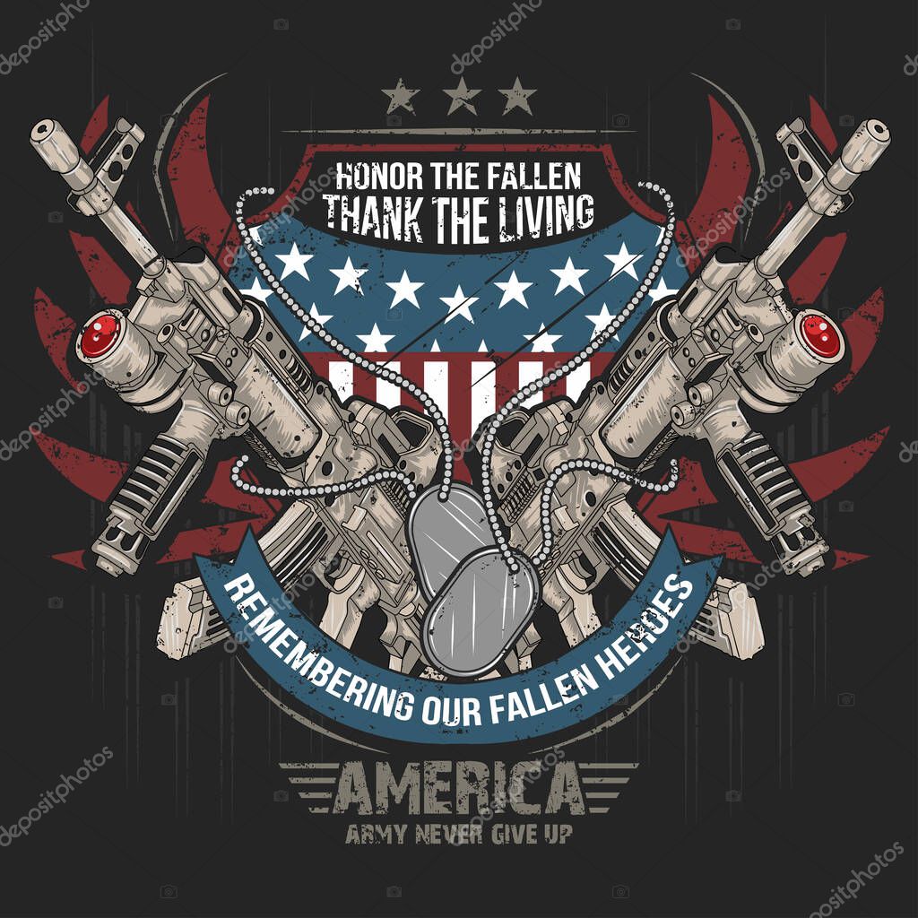AMERICA MACHINE GUN AND USA ARMY FLAG