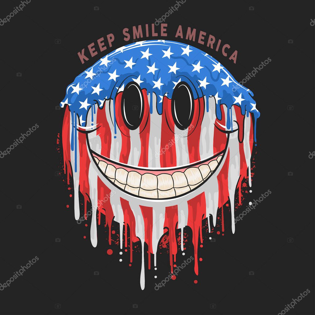 American flag smiling emoticon editable layers vector