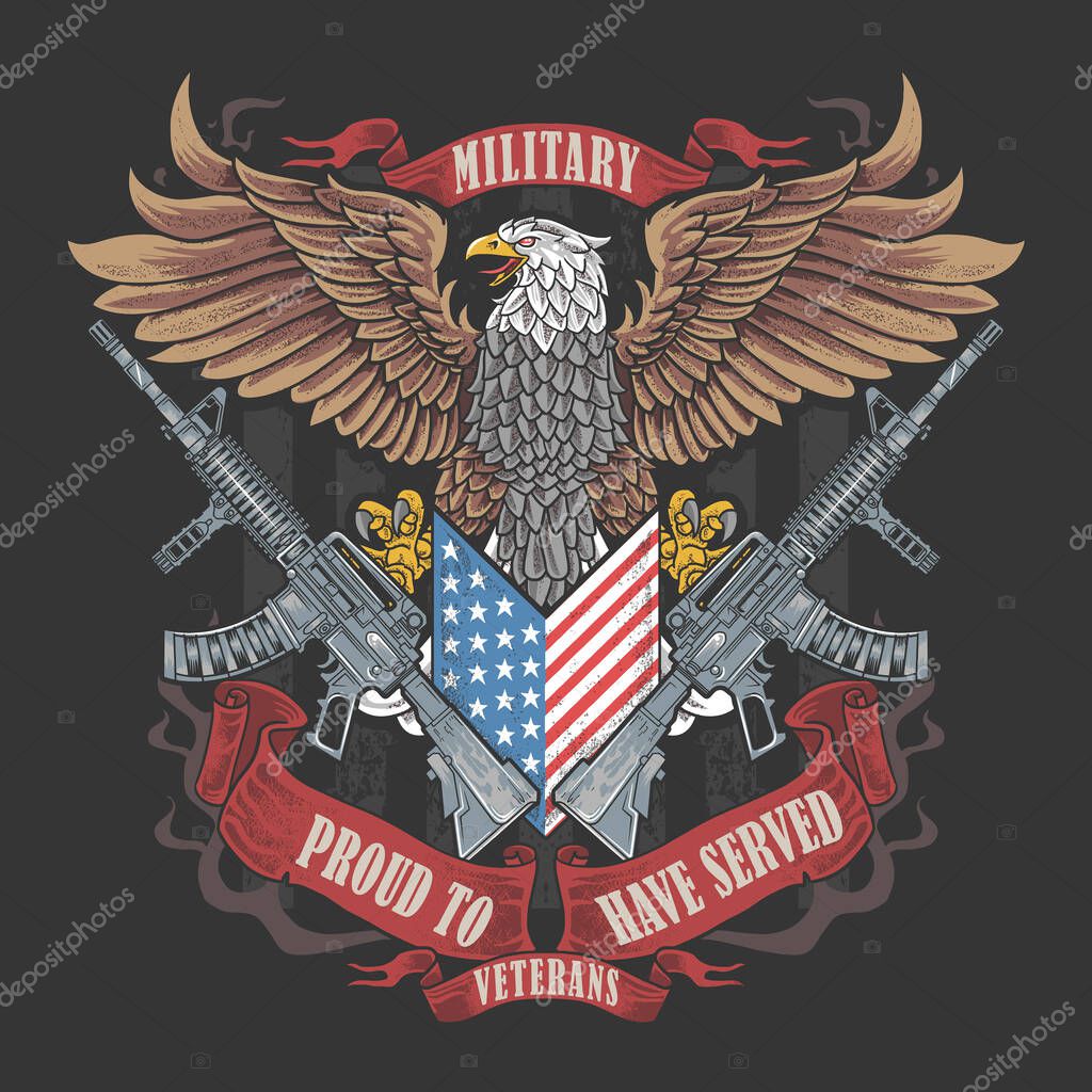 American eagle with machine gun editable layers vector