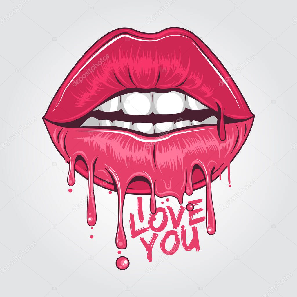 melted sensual pink lips say i love you. editable layers vector