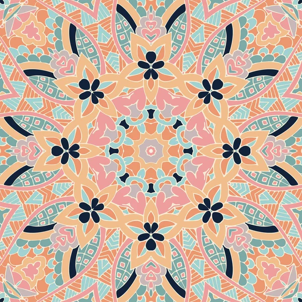 Design tribal indien sans couture ethnique. Modèle de fleur de mandala coloré festif — Image vectorielle