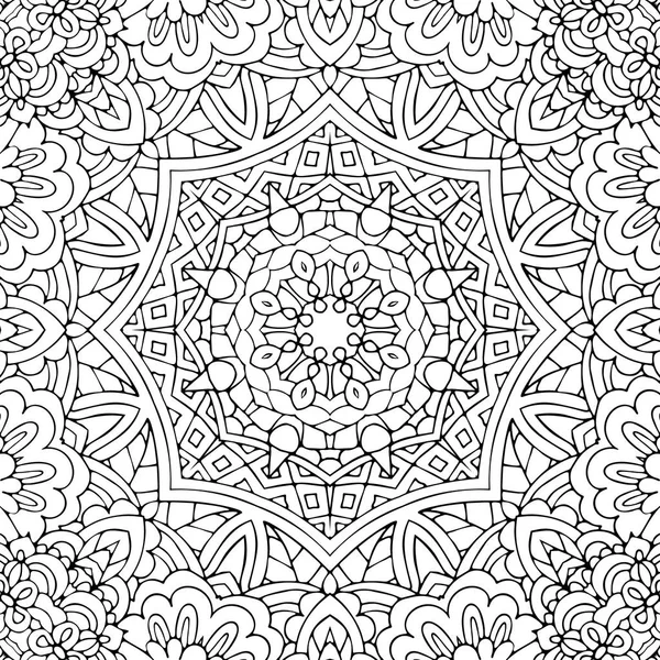 Seamless ethnic floral doodle black and white background pattern in vector. — Stock Vector