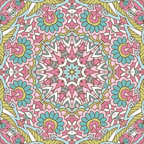 Stammesindische Blume ethnischen nahtlosen Design. festlich bunte Mandala Muster Ornament — Stockvektor