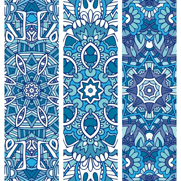 Festive blu ornamentale vettore tribale boemia etnica fantasia astratto banner set — Vettoriale Stock