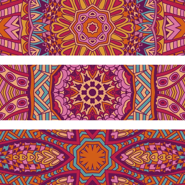 Festivo colorido ornamental tribal étnico boémia fantasia abstrato banner set —  Vetores de Stock