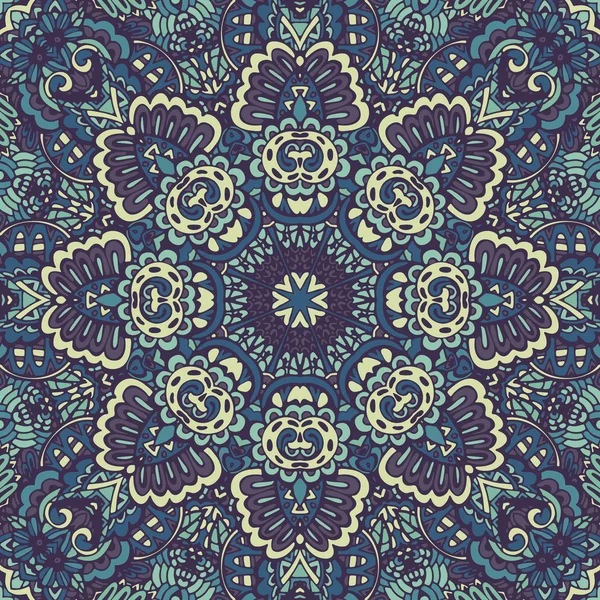 Mandala fiorire vettore blu scarabocchio decorativo con arabeschi ed elementi floreali . — Vettoriale Stock