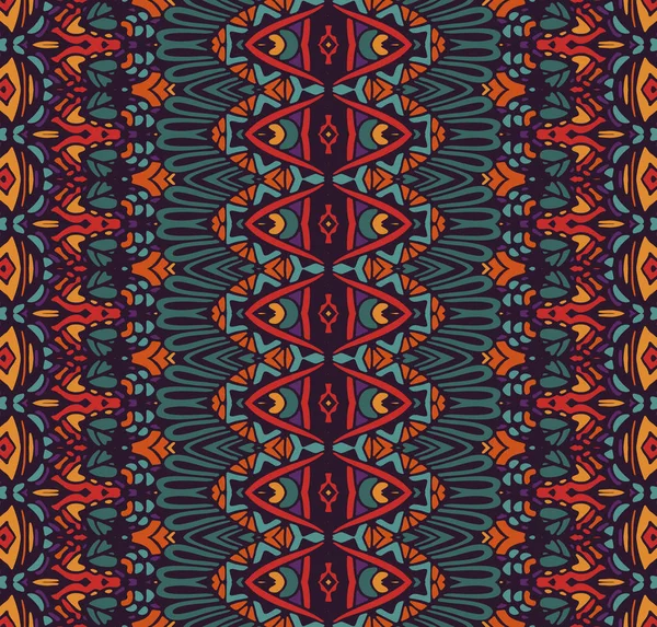 Motivo etnico tribale festivo per tessuto. Astratto modello geometrico colorato senza cuciture ornamentale . — Vettoriale Stock