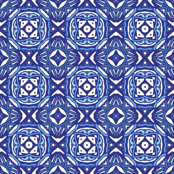 Mosaïque damassée géométrique bleu carreaux sans couture conception vectorielle — Image vectorielle