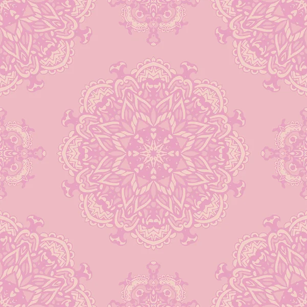 かわいいピンクのベクトル シームレスなマンダラ花柄 — ストックベクタ