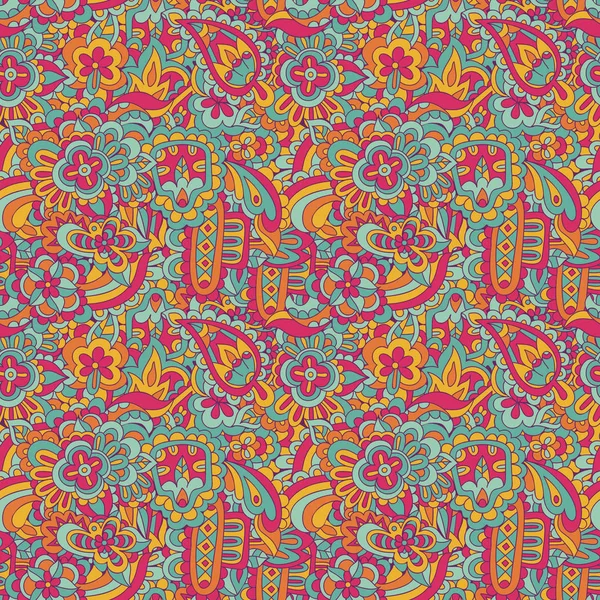 Fiesta colorido floral doodle paisley patrón de superficie . — Archivo Imágenes Vectoriales
