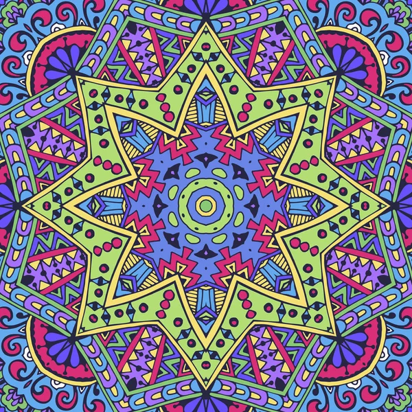 Kleurrijke decoratieve etnische feestelijke abstracte ster Mandala Vector patroon — Stockvector