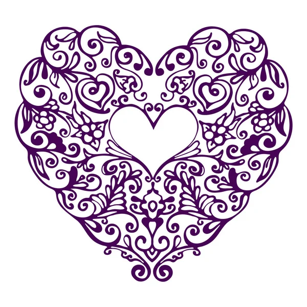 Corazón adornado de encaje garabato dibujado a mano detallada — Vector de stock