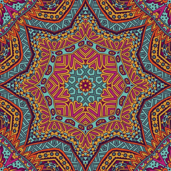 Colorido tribal sol mandala étnico festivo abstracto floral vector patrón — Archivo Imágenes Vectoriales