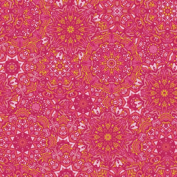Pink boho seamless pattern mandala background. Abstract flower ornament. Floral wallpaper — Stock Vector