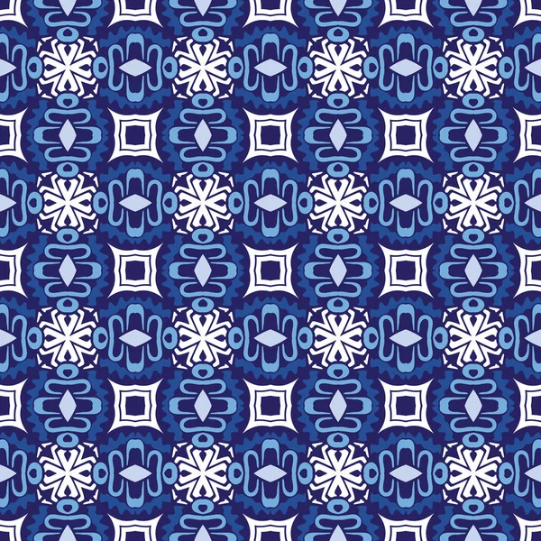 Geometric blue and white ceramic tiles surface design — Stock Vector