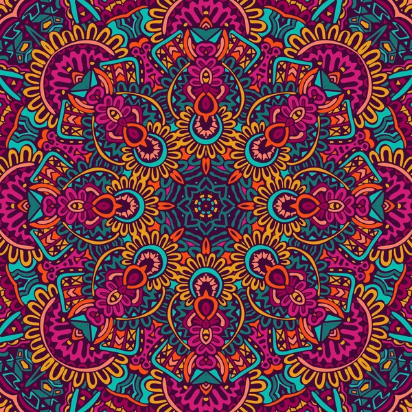 Tribal indian ethnic seamless design. Festive colorful mandala flower pattern — Stock Vector