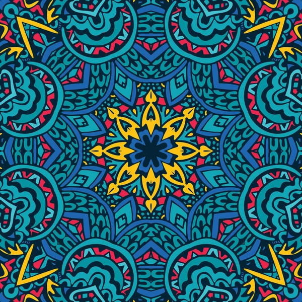 Цветной племенной этнический праздничный абстрактный голубой геометрический векторный узор — стоковый вектор