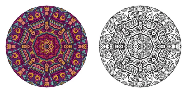 Kleurrijk en contour Mandala voor coloring boek. Decoratieve ronde vector etnische stijl ornamenten. — Stockvector