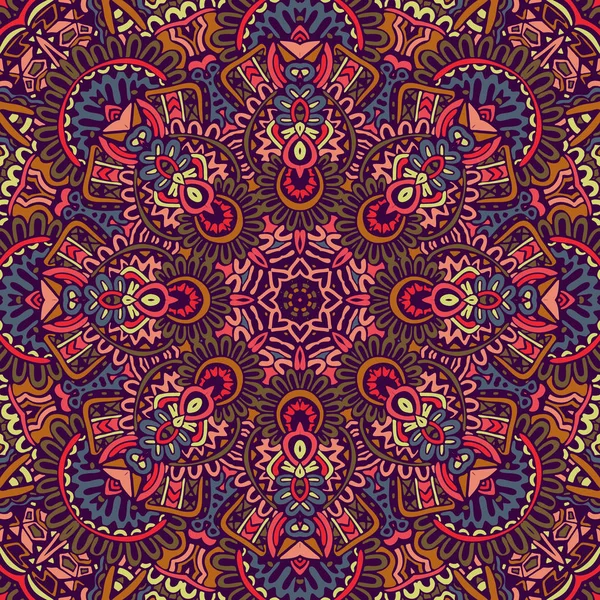 Tribal indian flower ethnic seamless design. Festive colorful mandala pattern ornament. — Stock Vector