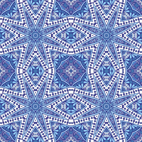 Het ontwerpvlak van de tegel van etnische naadloze blauwe geometrische patroon — Stockvector