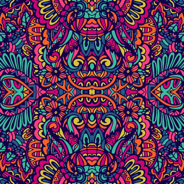 Abstrait coloré festival gribouiller unique ethnique sans couture motif ornemental — Image vectorielle