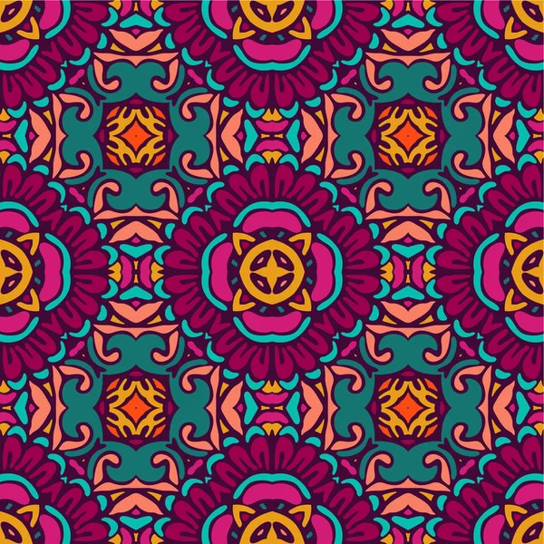Colorful seamless ceramic tile design pattern background. flower mandala design surface — Stock Vector