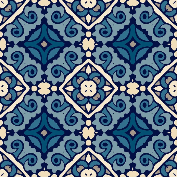 Absztrakt varratmentes geometrikus mintázat Arabesque kék-fehér, patchwork — Stock Vector