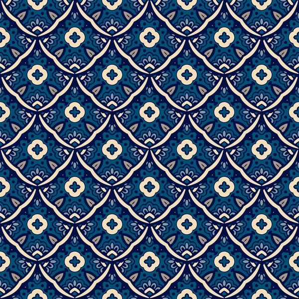 Modello orientale blu per piastrelle e tessuto. Astratto modello geometrico vintage senza cuciture ornamentale . — Vettoriale Stock