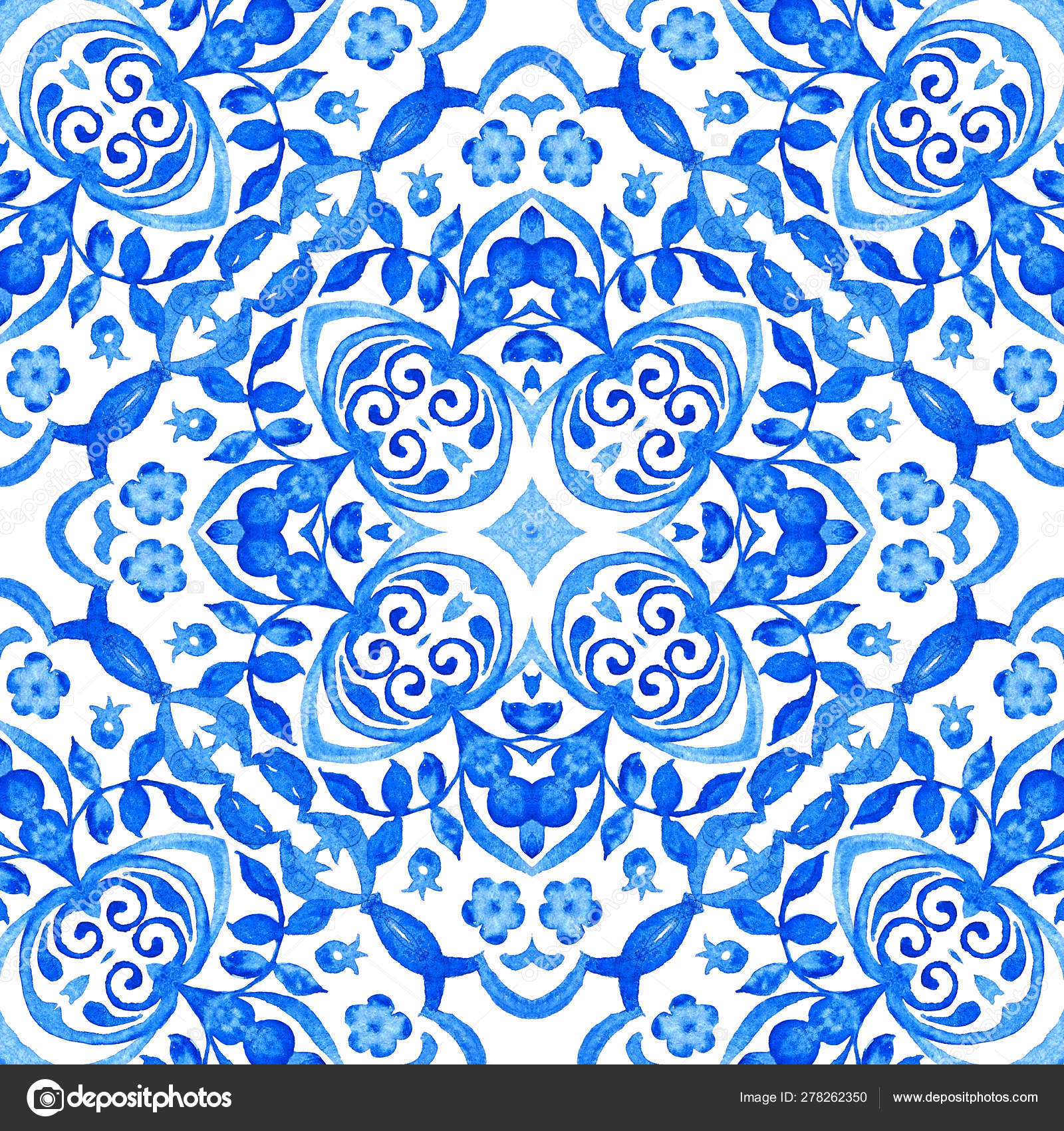 Hand Drawn Damask Tile Abstract Blue And White Watercolor Paint Pattern  Background, Elegant Pattern, Ikat, Moroccan Tile Background Image And  Wallpaper for Free Download