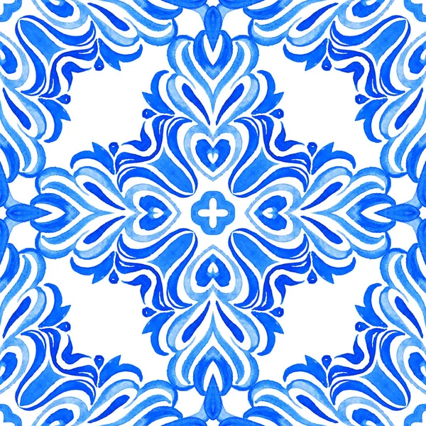 Azulejo seamless blue geometric flower pattern Dutch tile design surface — Stock Photo, Image