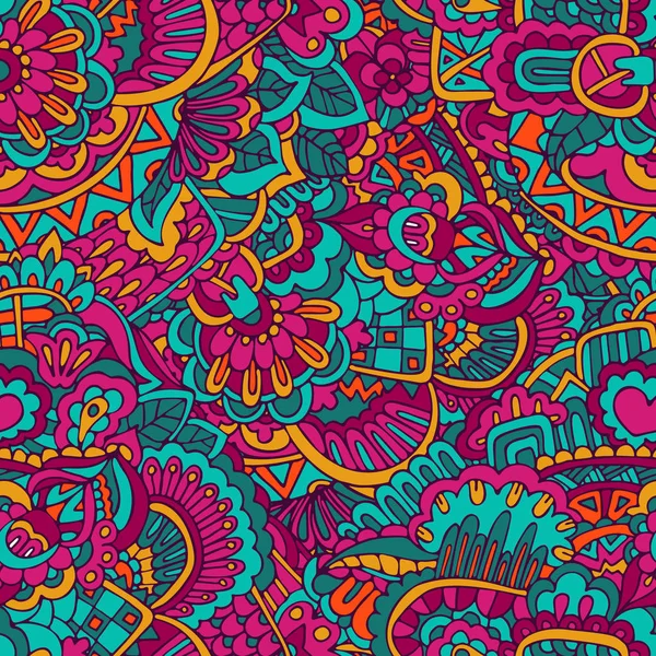 Doodle elemanları ile soyut funky renkli psychedelic vektör dikişsiz desen. — Stok Vektör