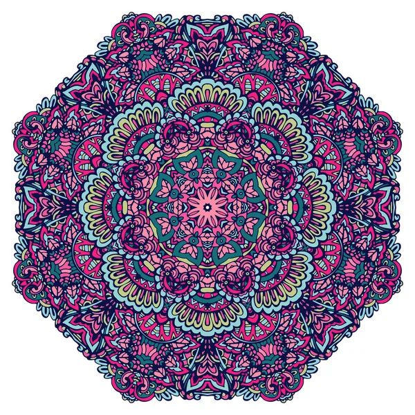 Mandala etnico doodle disegno floreale colorato ornamento elemento elegante — Vettoriale Stock