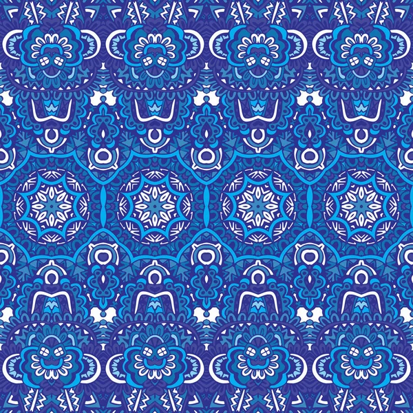Piastrelle di ceramica blu modello senza cuciture in stile zenart disegnato a mano doodle — Vettoriale Stock