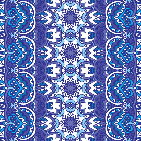 Blaue nahtlose Keramikfliesen im handgezeichneten Zenart-Stil — Stockvektor